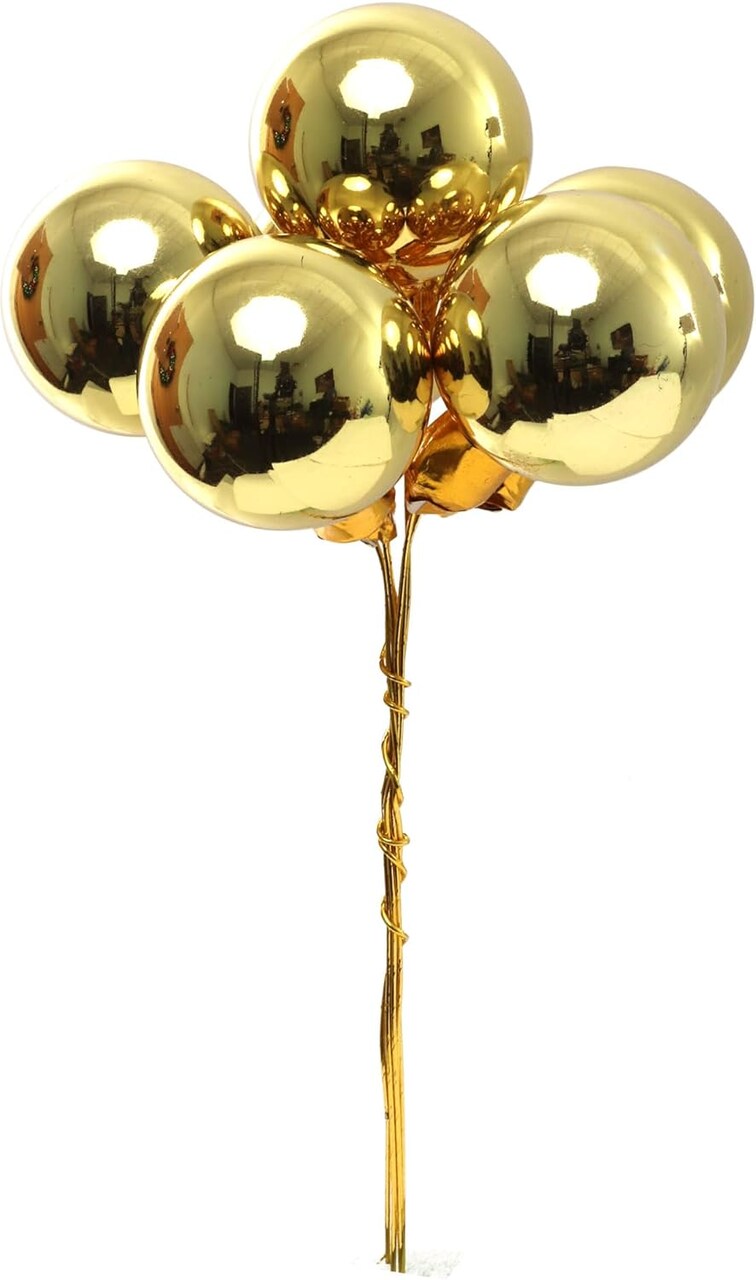 35mm Gold Glass Ball Ornament Clusters, Set of 6 - Elegant Holiday Décor, Perfect for Trees & Wreaths - Christmas Seasonal Charm - 2024 Christmas Collection, Floral Home by Artificial Flowers
